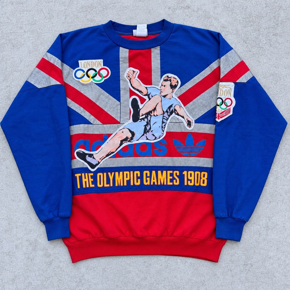 Vintage Adidas London Olympic Games 1908 1948 Sweatshirt Medium Blue Red